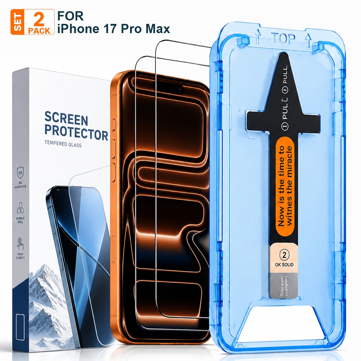 Set 2 Folii Protectie Ecran Sticla compatibile cu iPhone 17 Pro Max 6.9 inch, cu Aplicator Anti-Praf, 9H, Transparent