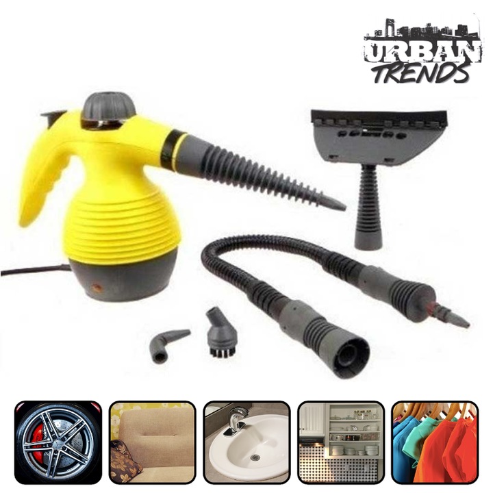 Aparat de Curatat cu Aburi Profesional URBAN TRENDS®, 1000W, Rezervor 250 ml, Presiune pana la 3.5 bari, Set Accesorii, Galben-Negru