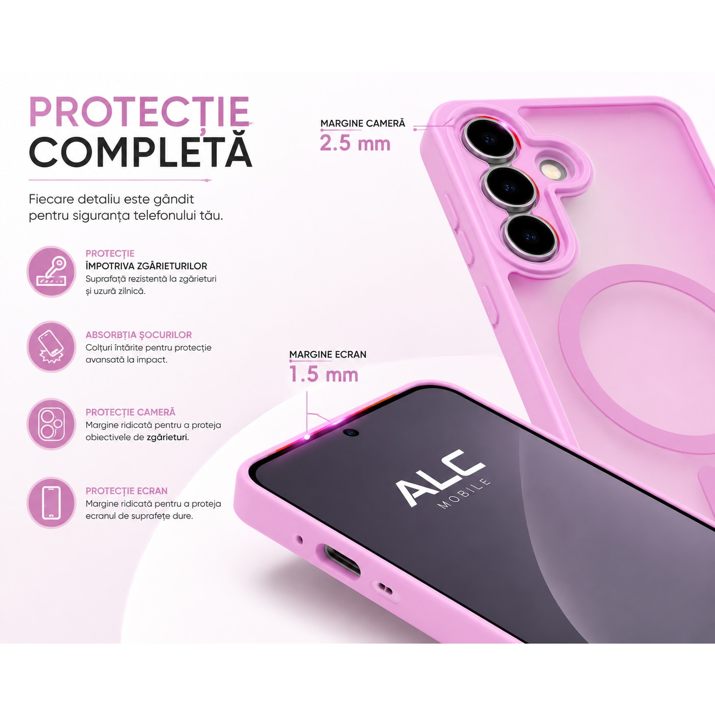 Husa Matte MagSafe pentru Samsung Galaxy S26, protectie completa, contur Roz