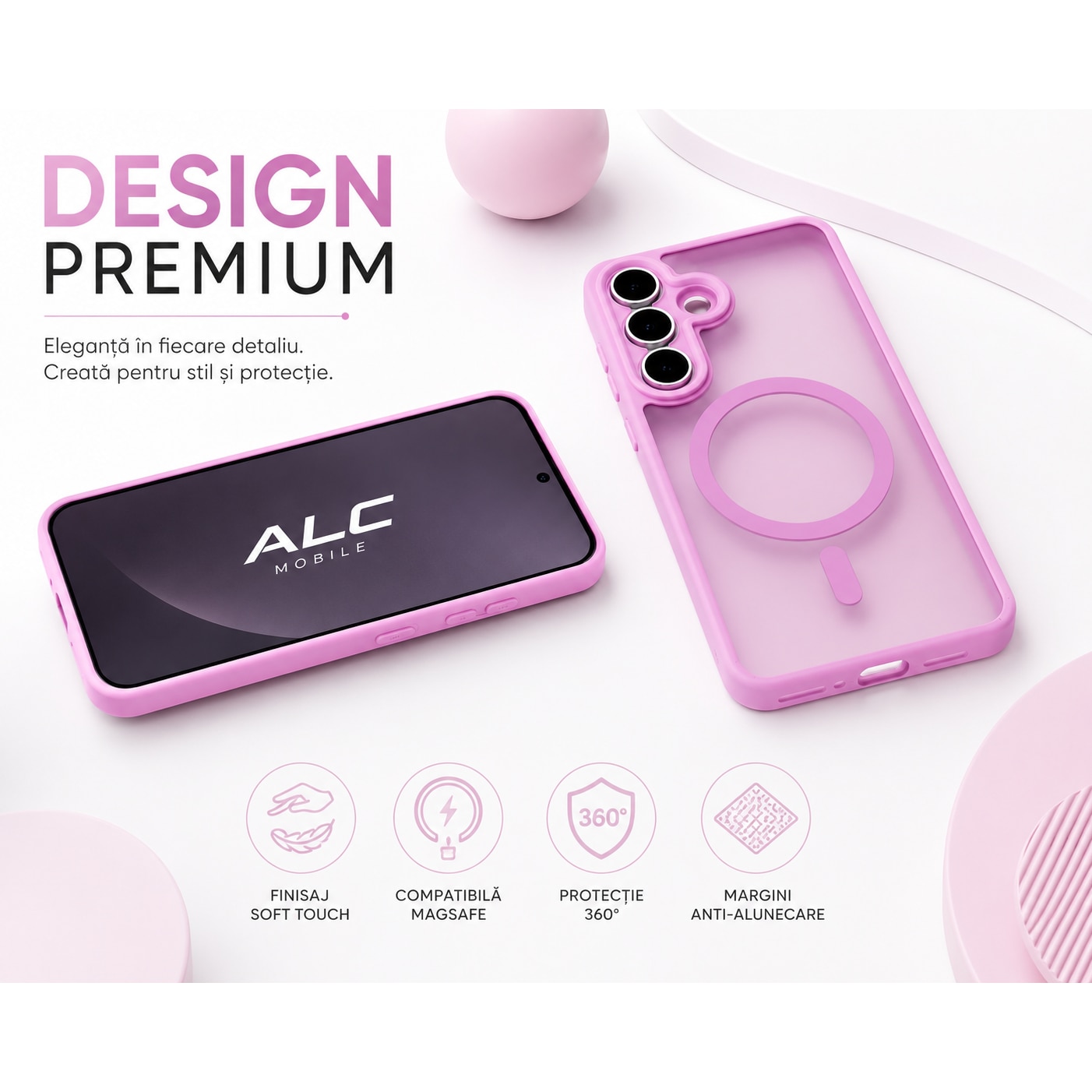 Husa Matte MagSafe pentru Samsung Galaxy S26, protectie completa, contur Roz