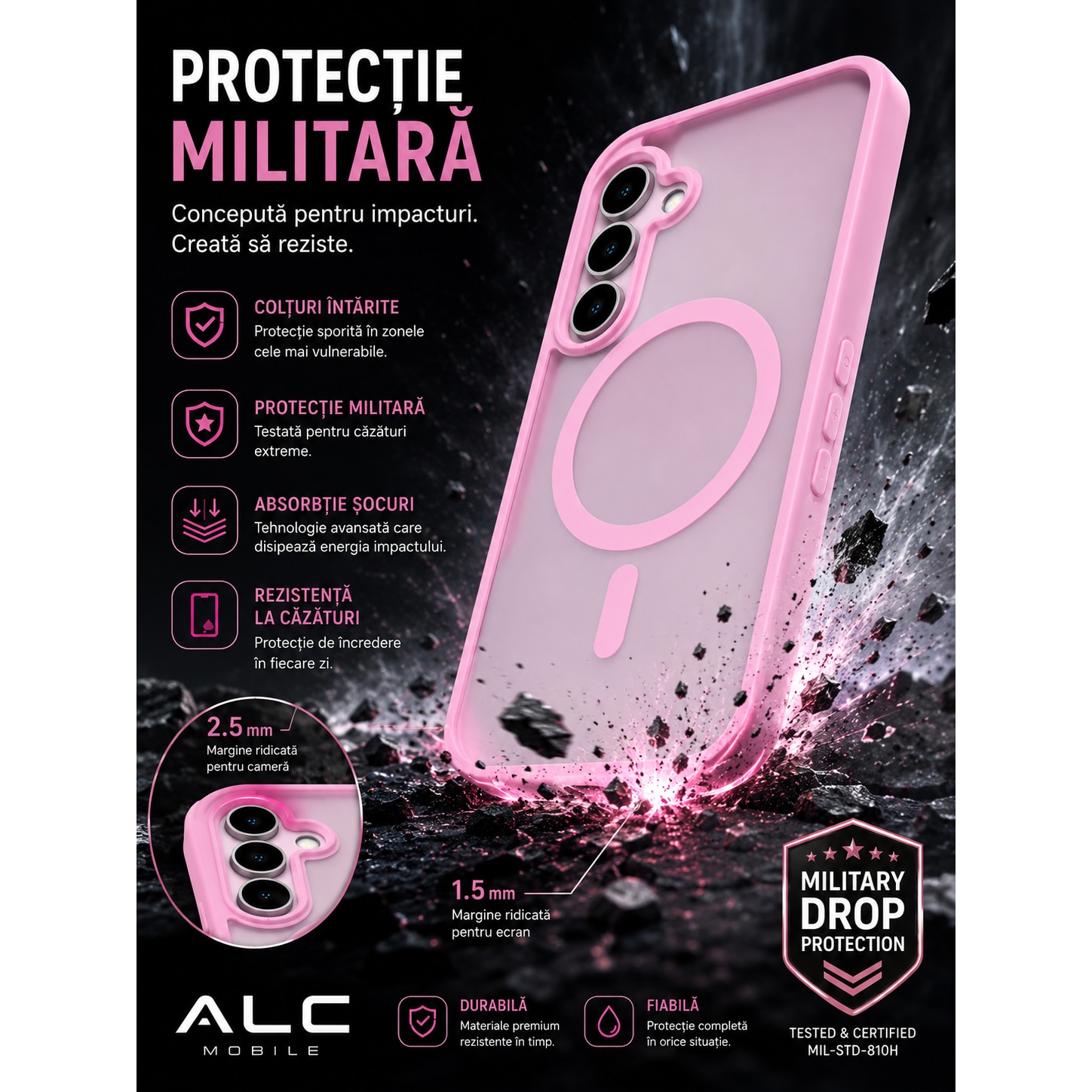 Husa Matte MagSafe pentru Samsung Galaxy A05s, protectie completa, contur Roz