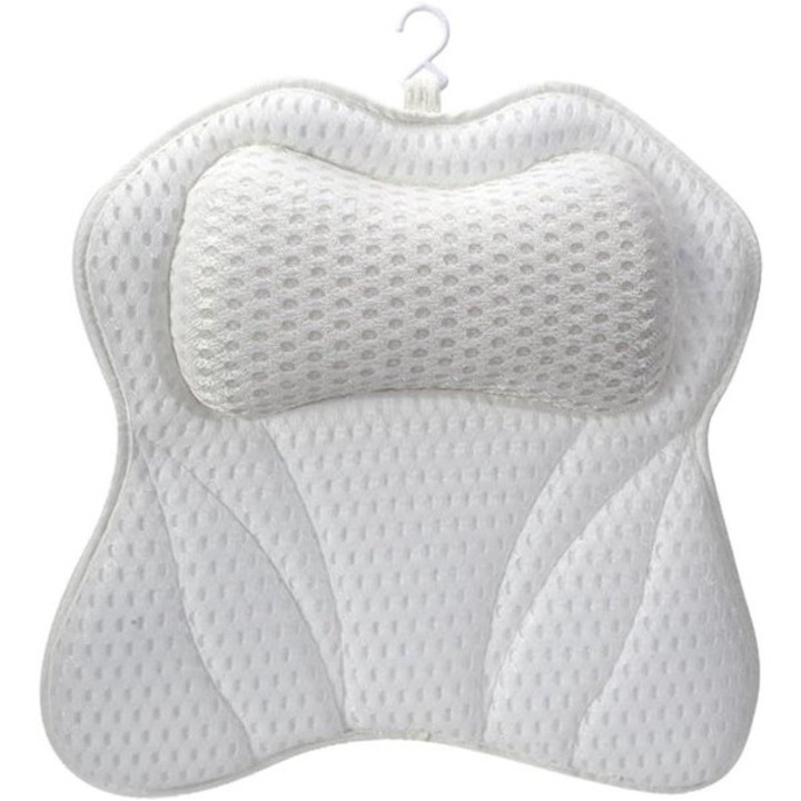 Perna ergonomica pentru baie, alb, 4D, cu ventuze, universal 40x30cm