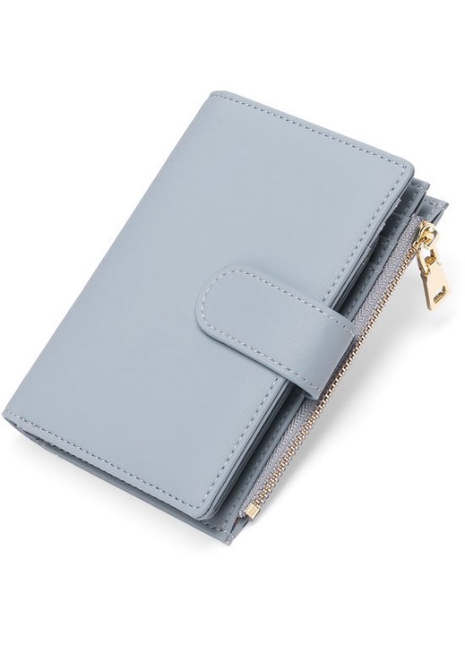 Portofel dama compact, RFID, buzunar cu fermoar, albastru deschis, 14x10x3.5cm