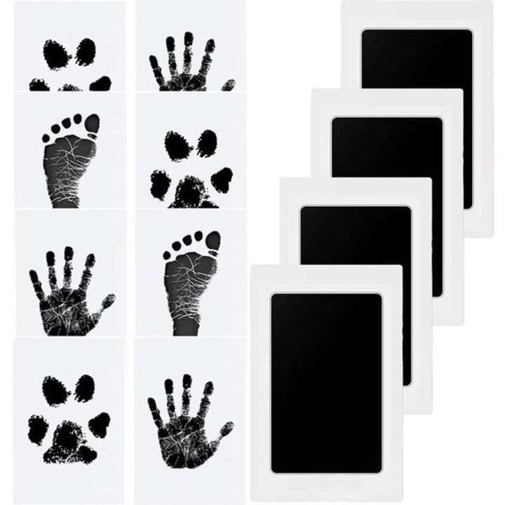 Set amprente bebelus maini si picioare, 4 piese, negru, 8x12.5cm