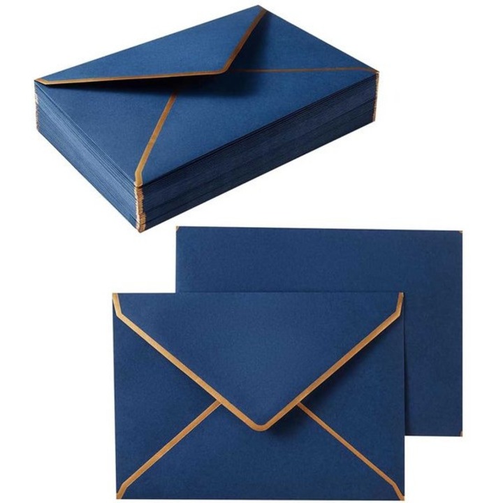Elegáns boríték szett, 50 db, kraft papír, fekete arany szegéllyel, 13.5x18.5cm