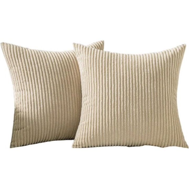 Set 2 fete perna corduroy, 40x40cm, bej, decorativ