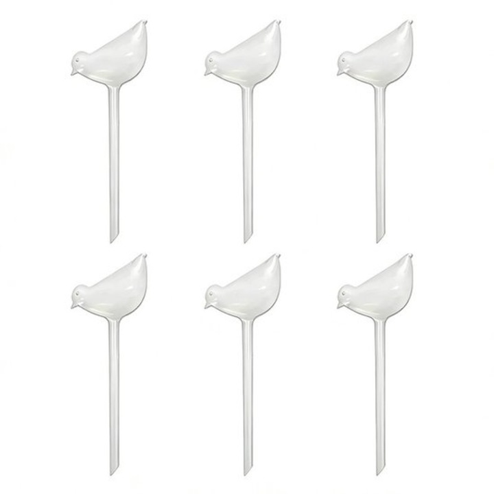 Set 6 picuratoare transparente pasare pentru plante 25x9cm