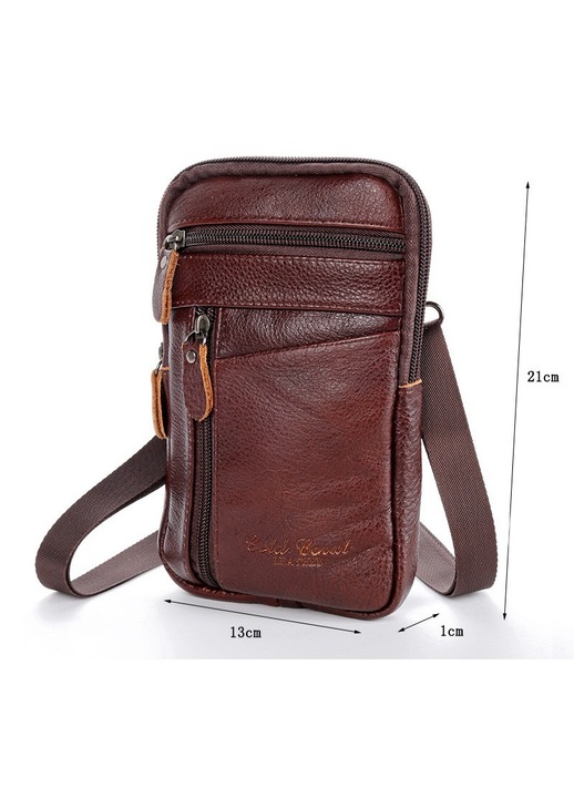 Férfi bőr övtáska, barna, crossbody, közepes méretű
