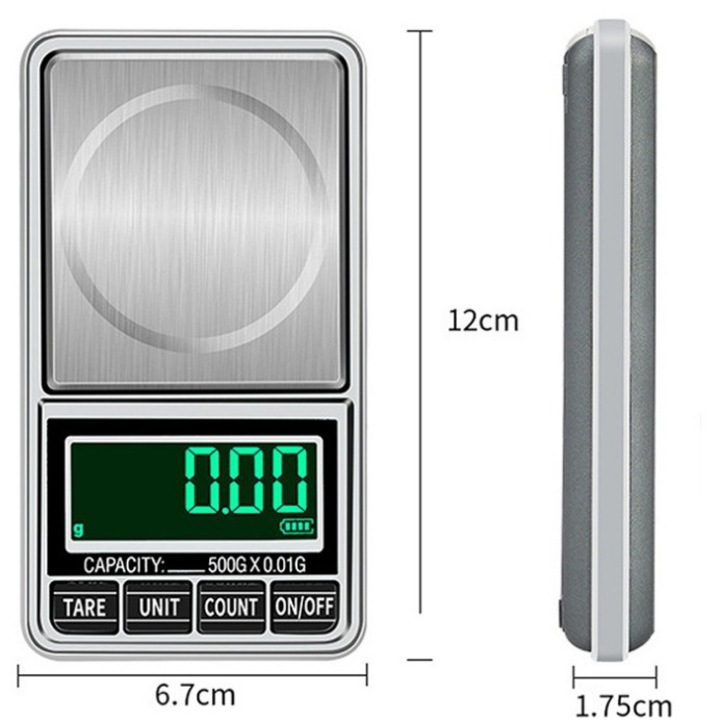 Cantar digital portabil, precizie 0.01g, inox, 12x6.7x1.8cm