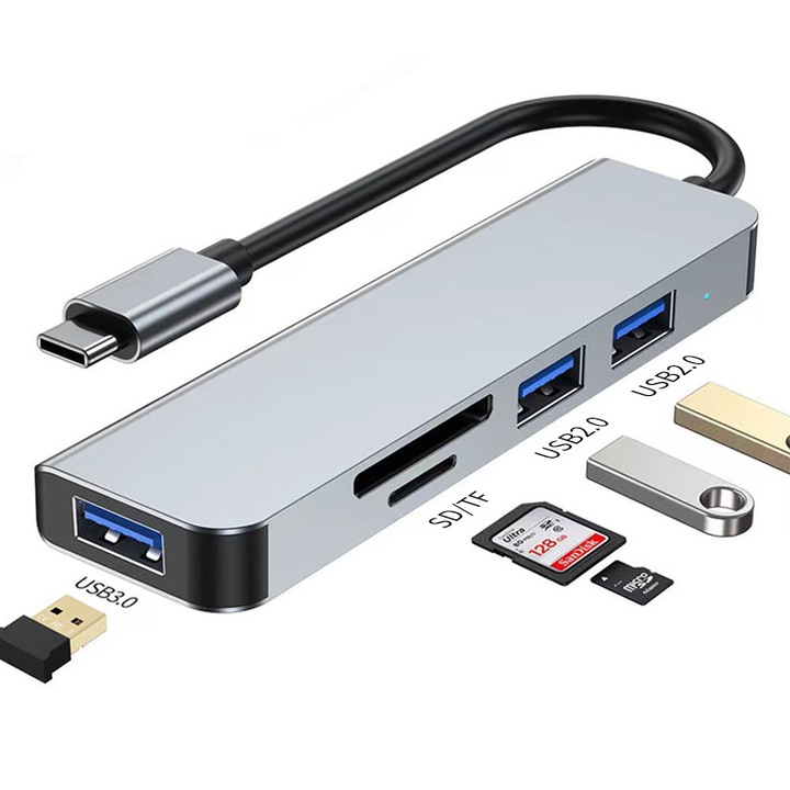 Докинг станция 5-в-1, USB-C 3.1, HDMI, 4K, черна