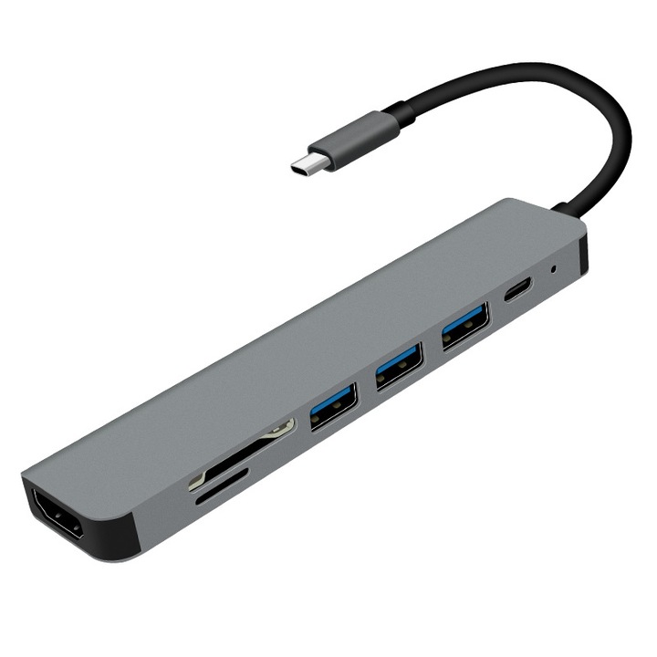 USB-C elosztó 6 az 1-ben, USB-C–HDMI adapter, fekete