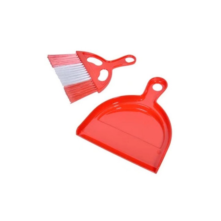 Set faras si perie plastic rosu pentru curatenie eficienta