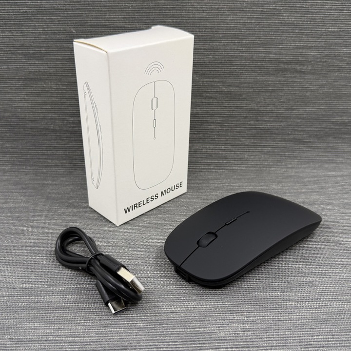 Újratölthető Bluetooth egér, fekete, 400mAh, Type-C USB