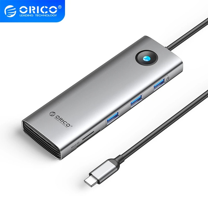 Orico dokkoló állomás Docking Station Type-C - PW11-9P-GY-EP - HDMI x 1, VGA x 1, USB3.0 x 3, USB-C PD100W x 1, LAN x 1 (1Gbps), SD/TF