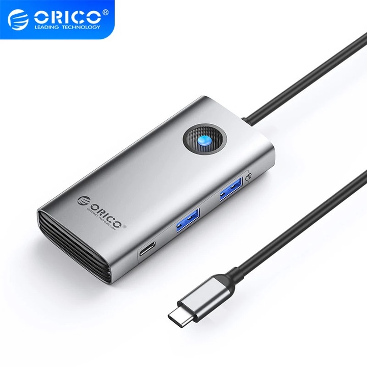 Orico dokkoló állomás Docking Station Type-C - PW11-6PCR-GY-EP - HDMI x 1, USB-C x 1, USB3.0 x 2, USB-C PD100W x 1, LAN x 1 (1Gbps)