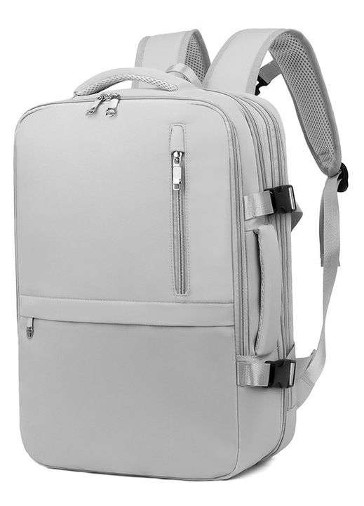 Rucsac de calatorie, rezistent la apa, gri, 30x45x24cm, capacitate mare, port USB extern