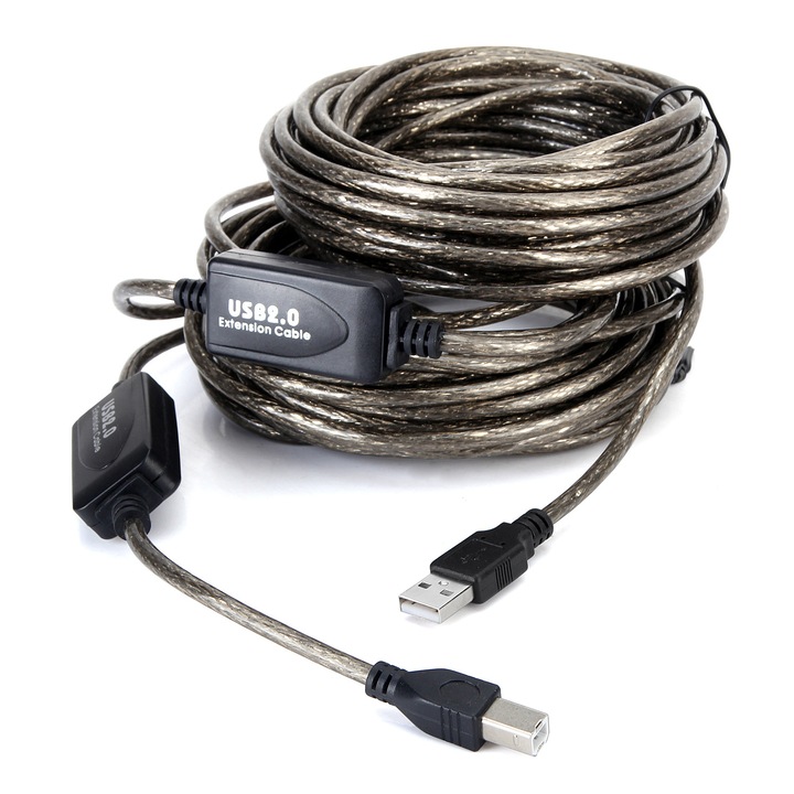 USB 2.0 kábel, jel erősítő, 5m, fekete