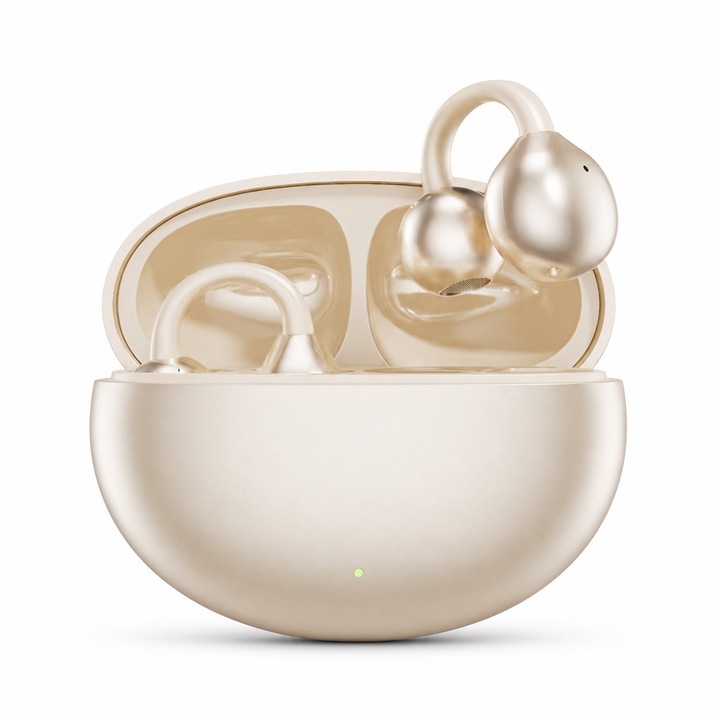 Casti Open-Ear Clip-On Premium, Vigaldo™, True Wireless, Bluetooth 6, HiFi Surround Hangzás, Beépített Mikrofon, Meghosszabbított Üzemidő akár 72 óra, Ergonomikus és Stabil, Érintésvezérlés, Kompatibilis Android iOS Windows, Gyors Töltés Type C, Bézs