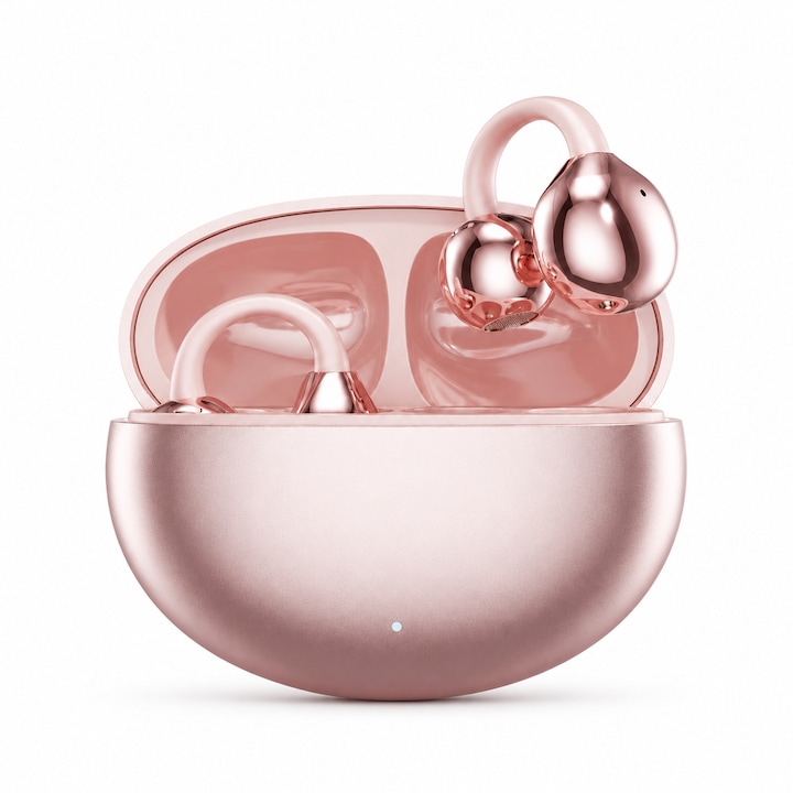 Vigaldo Prémium Nyitott Fülű Clip-On Fülhallgató, True Wireless, BT 6, HiFi Surround Hangzás, Beépített Mikrofon, Akár 72 órás Meghosszabbított Üzemidő, Ergonomikus és Stabil, Érintésvezérlés, Kompatibilis Android iOS Windows, Gyors Type C Töltés, Rose