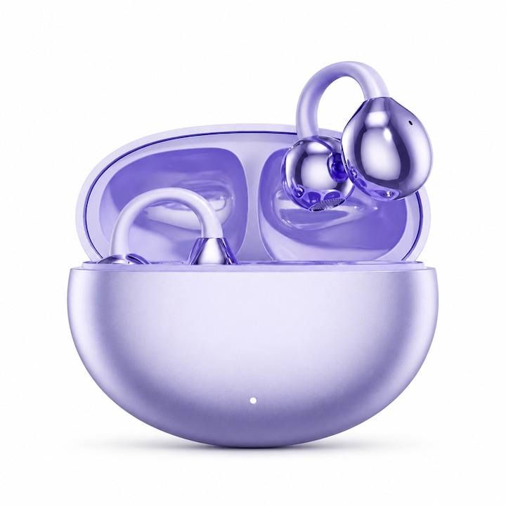 Vigaldo Prémium Nyitott Fülű Clip-On Fülhallgató, True Wireless, Bluetooth 6, HiFi Surround Hangzás, Beépített Mikrofon, Akár 72 órás Üzemidő, Ergonomikus és Stabil, Érintésvezérlés, Kompatibilis Android iOS Windows Rendszerekkel, Gyorstöltés Type-C, Lila