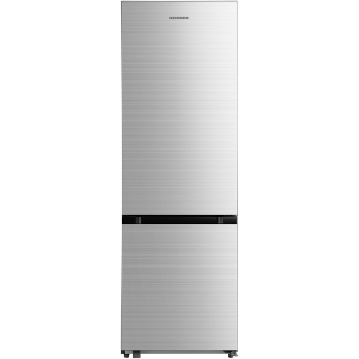 Heinner HCNF-M330INVSE++ Kombinált hűtőszekrény, 330 l, E energiaosztály, No frost, Inverter kompresszor, Belső LED kijelzős vezérlőpanel, Elektronikus vezérlés, Szuperhűtés funkció, LED világítás, Vezérlőpanel zár, H 186 cm, Ezüst