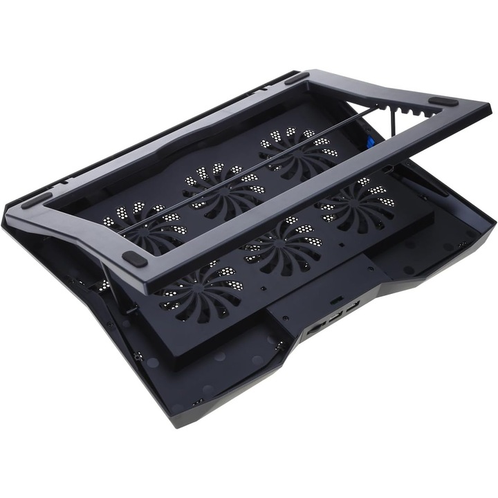 Suport laptop reglabil cu ventilatoare LED, negru, 12-17 inch
