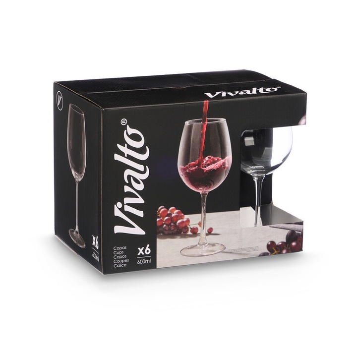 Vivalto borospohár, 600 ml, 6 darab