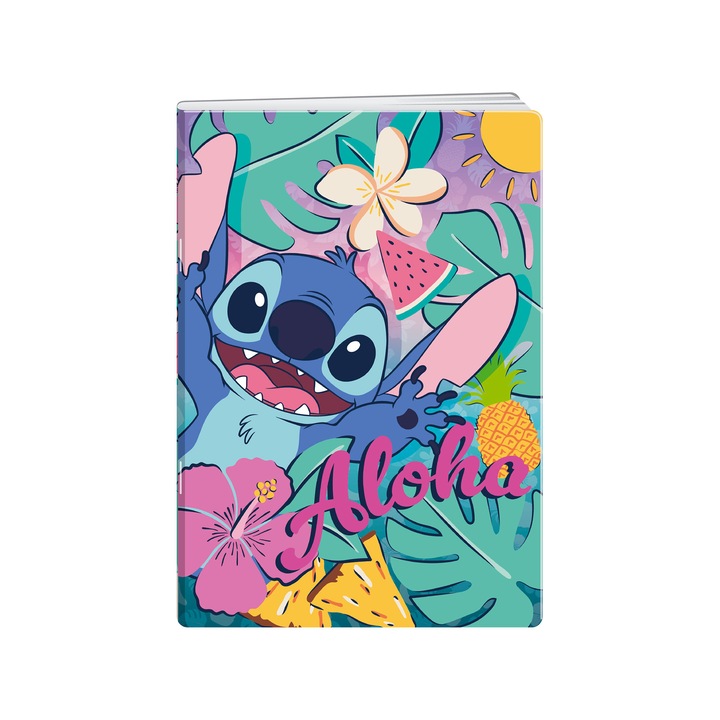 Disney Stitch Aloha füzet, A5, széles vonalazású, ofszet papír, 20 lap