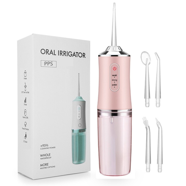 Irigator bucal portabil, rezervor detasabil, 3 moduri ajustabile, alb