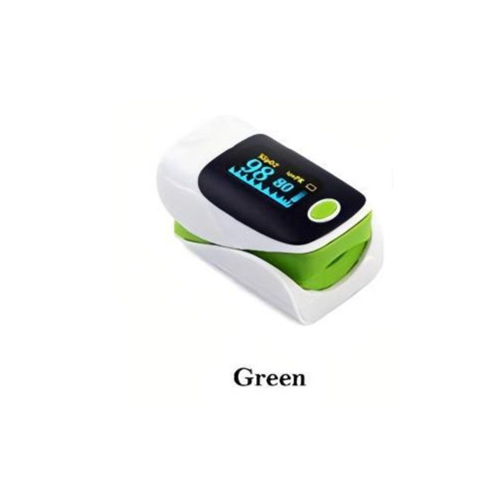 Pulsoximetru digital, masoara saturatia oxigenului si pulsul, clip siliconic, afisaj LCD, alb/verde