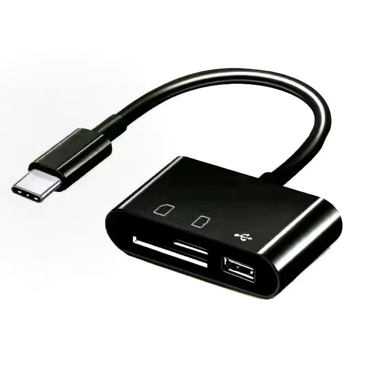 3 az 1-ben kártyaolvasó USB-C, micro SD, SD, USB 3.0, fekete