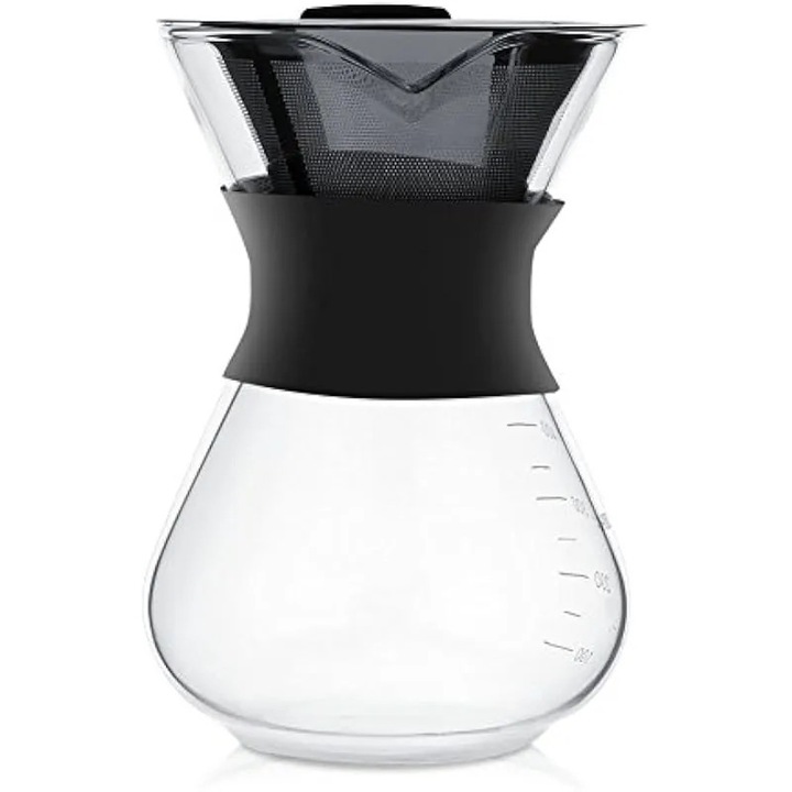 Cafetiera manuala sticla borosilicata filtru inox 400ml negru silicon
