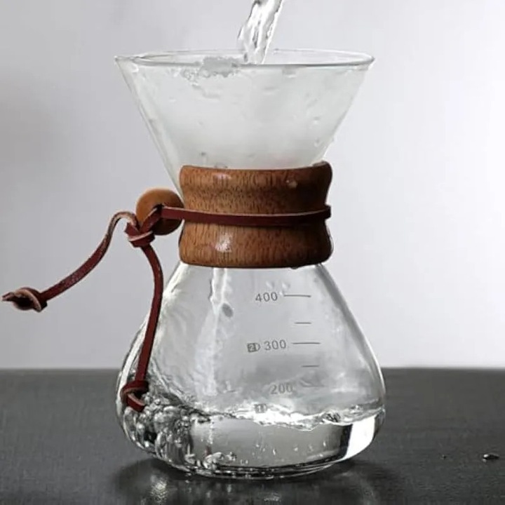 Cafetiera sticla 800ml filtru dublu maner lemn