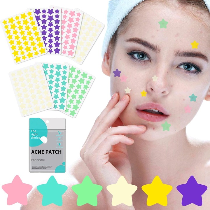 Set 306 plasturi invizibili pentru acnee, hidrocoloid, impermeabil, multicolor