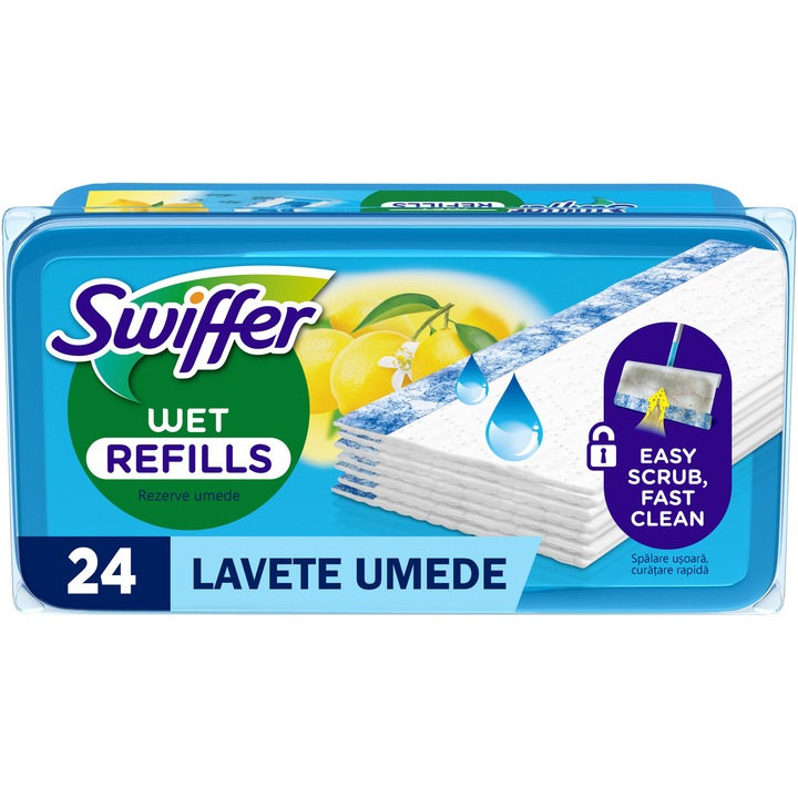 Мокри кърпички Swiffer, Аромат на лимон, 24 броя