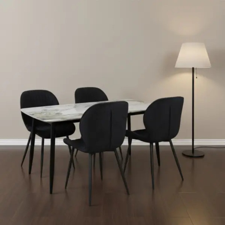 Set Masa Fixa Bucatarie / Dining Atlas Marble Figure ARTA TABLE 137.5 x 77.5 cm cu 4 Scaune Opal Negru, Tapitate Material Textil, Picioare Metalice Negre