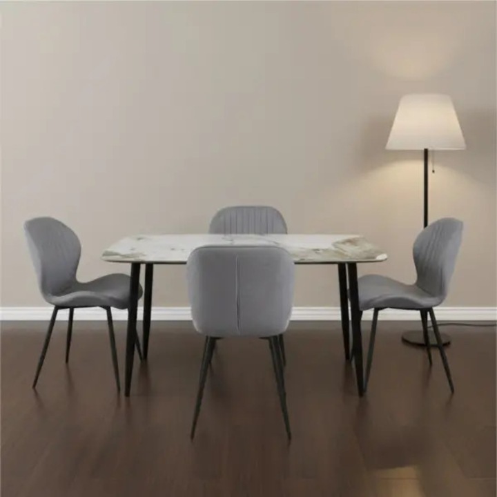 Set Masa Fixa Bucatarie / Dining Atlas Marble Figure ARTA TABLE 137.5 x 77.5 cm cu 4 Scaune Opal Gri, Tapitate Material Textil, Picioare Metalice Negre