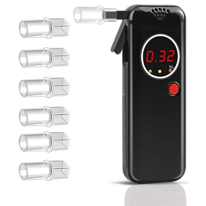 Tester alcoolemie digital portabil, senzor semiconductor, afisaj LCD, negru, compact