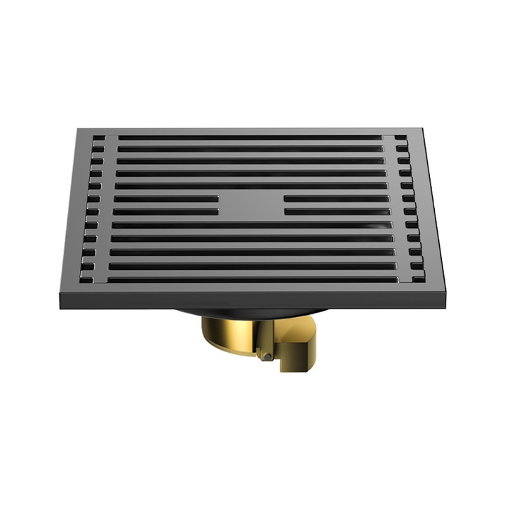 Sistem de scurgere podea patrat 10x10cm otel inoxidabil 304 gri gunmetal cu sifon 65mm