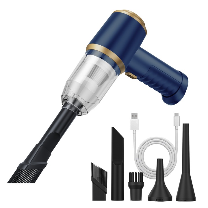 Aspirator auto portabil mini fara fir 5300Pa, filtru lavabil, recipient praf detasabil