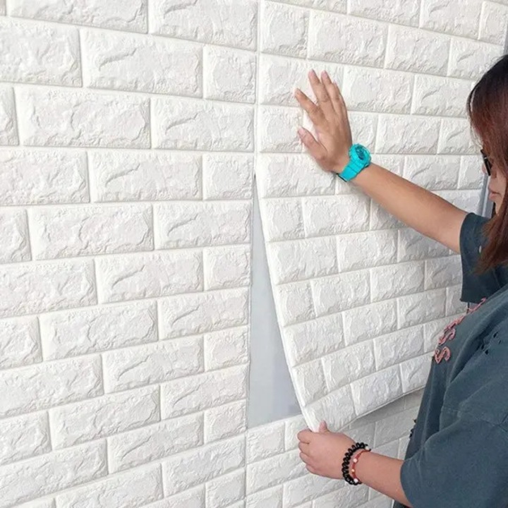 10 db dekoratív 3D panel készlet, kőhatású, fehér hab, 70x77cm, öntapadós
