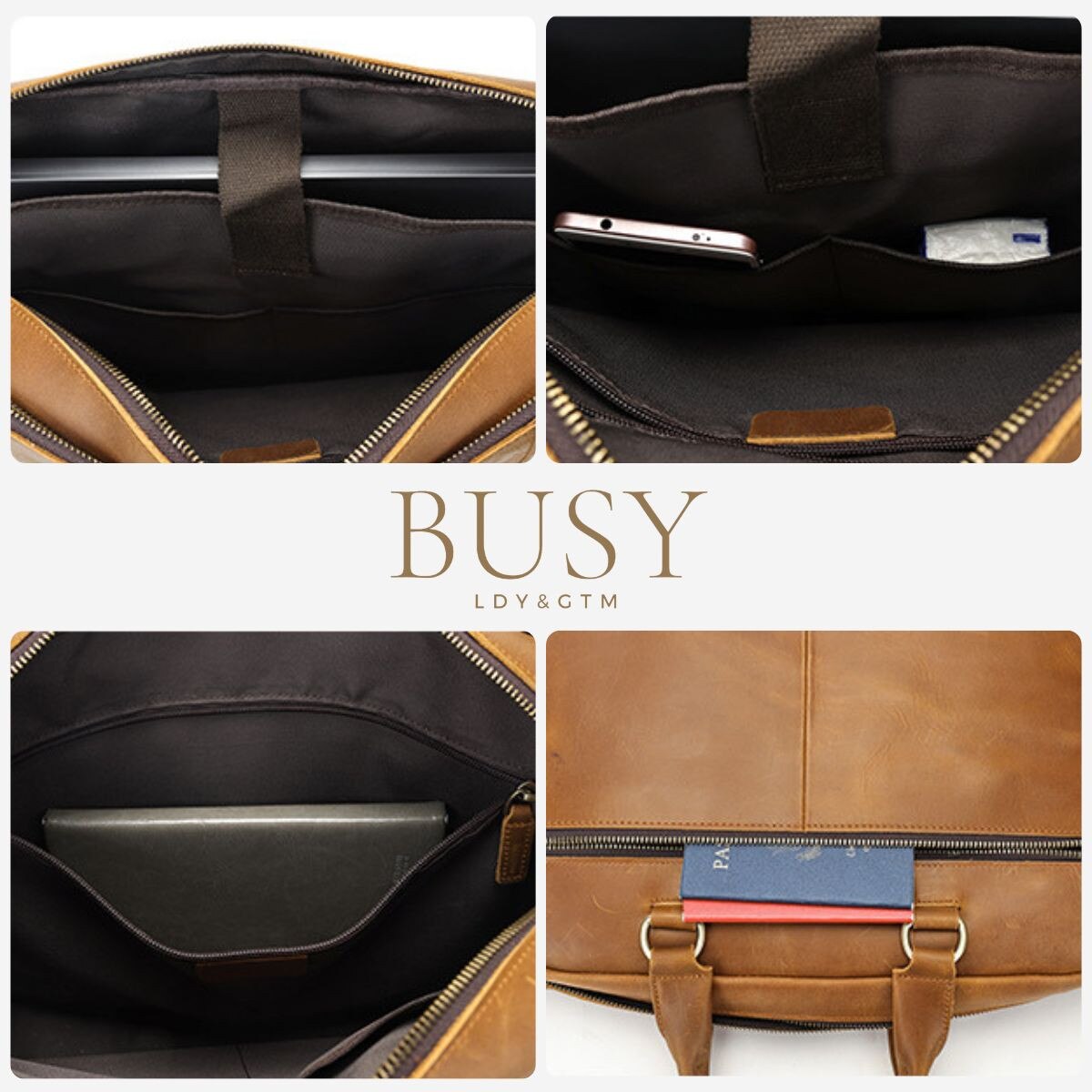 Geanta laptop 15, 6'' din piele naturala Crazy Horse, Leon, BUSY LDY & GTM® - maro