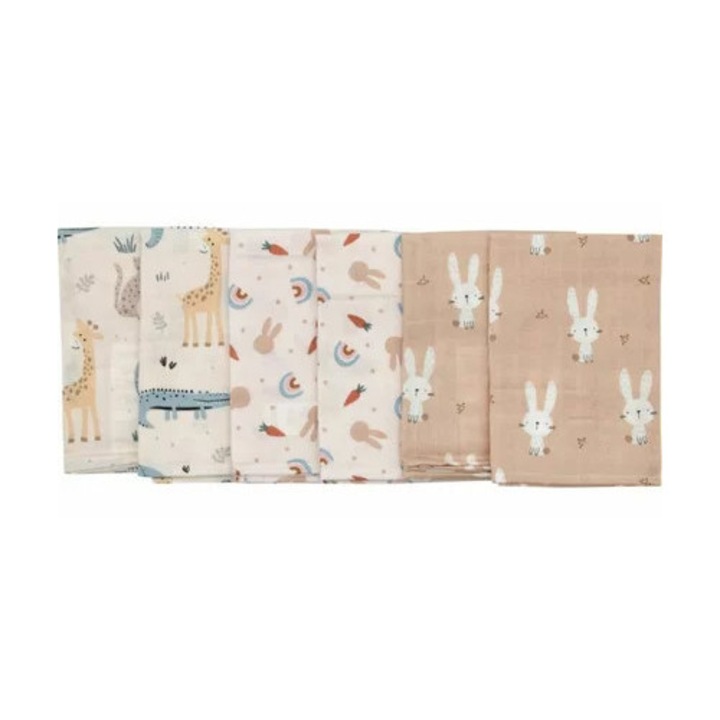Set 6 lavete, Bubaba, Din bumbac, Dimensiune 40x40 cm, Cu multiple intrebuintari, Multicolor