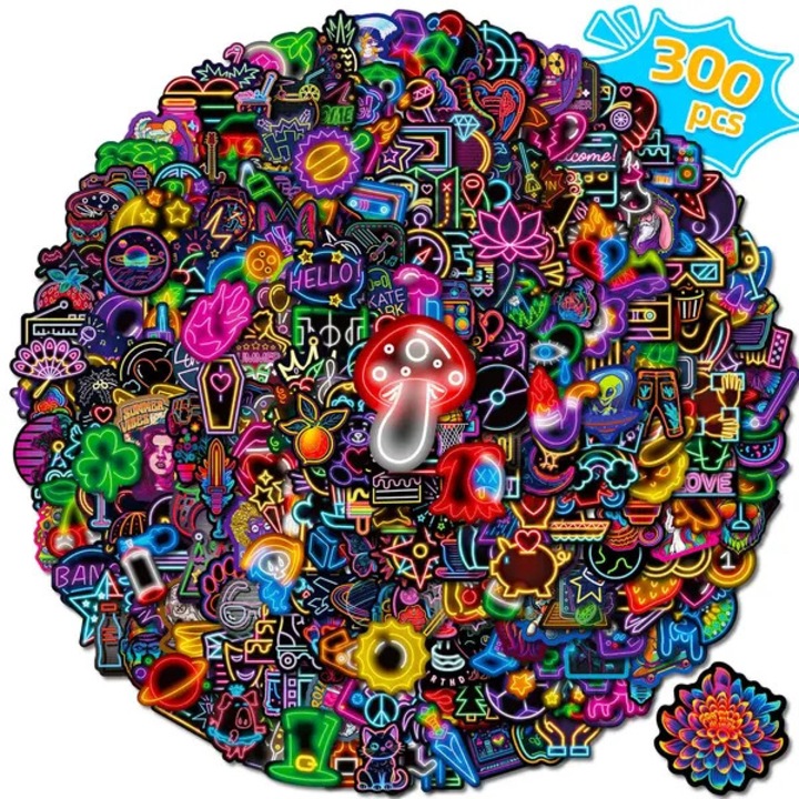 300 db többszínű neon matrica szett, vinyl, 1.5-3 inch, vízálló