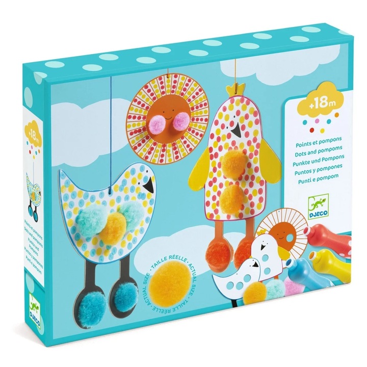 Set creativ de colorat cu pompoane si buline, Djeco, multicolor, +18 luni