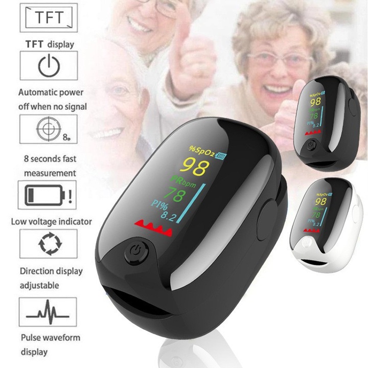 Pulsoximetru multifunctional, ecran TFT color, negru, portabil