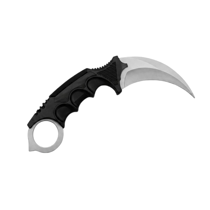 Karambit Decorativ Argintiu 17 cm, Model Printat 3D din Plastic, Design Inspirat Gaming, Accesoriu Cosplay si Colectie