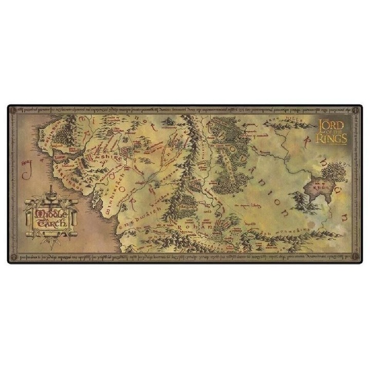 Mousepad Middle-earth Map, Pyramid International, 81x36cm, design The Lord of the Rings, microtexturat, antiderapant