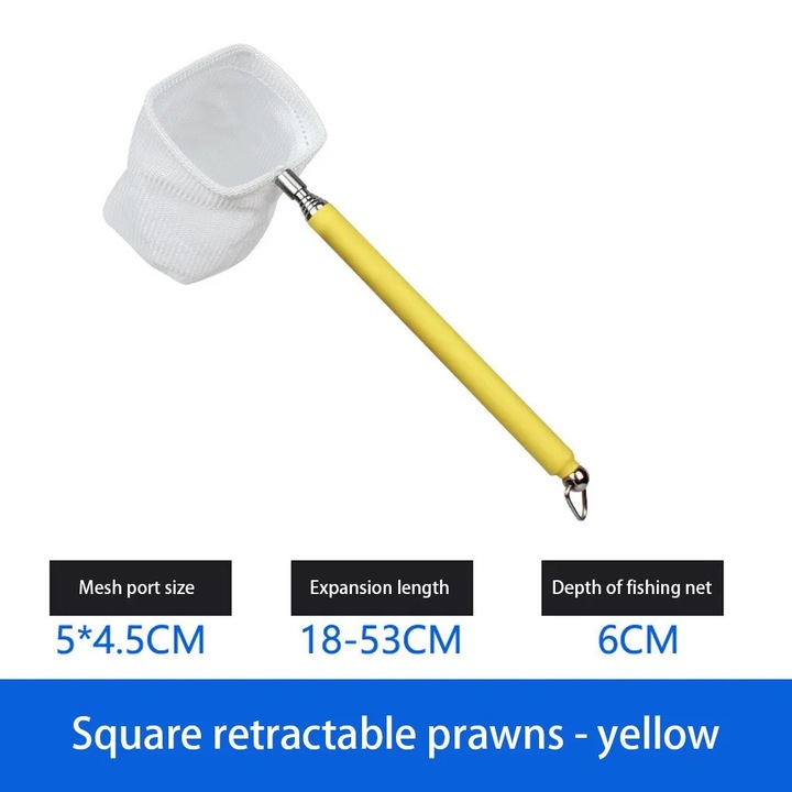 Minciog pentru pesti si creveti, plasa fina, maner telescopic inox, multicolor, 13x53cm