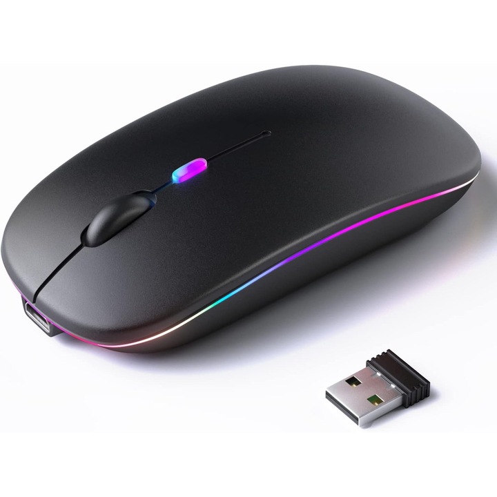 Vezeték nélküli egér, kétmódusú Bluetooth 5.1 2.4G matt fekete, ergonomikus 800x1200x1600 DPI